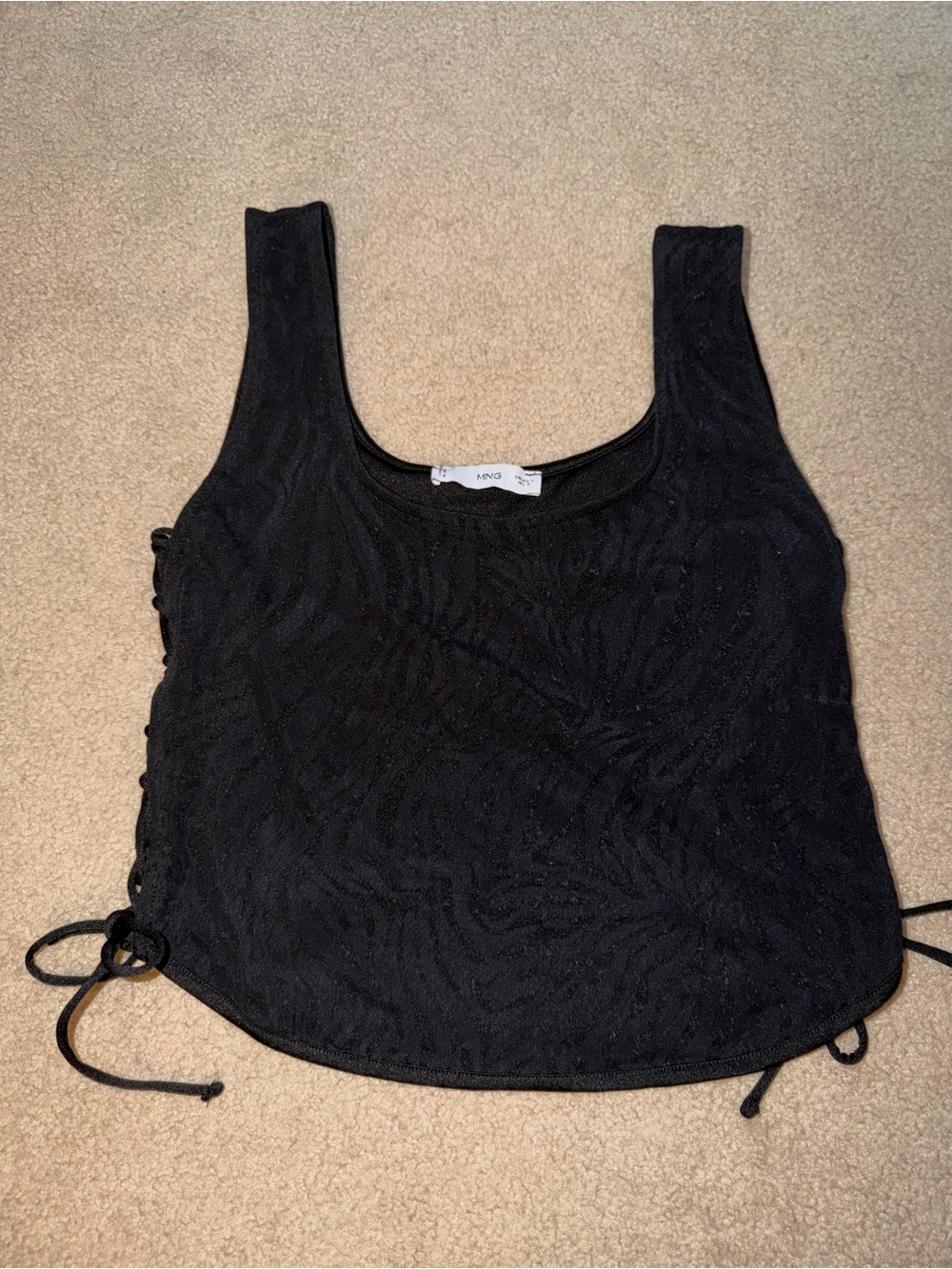Mango Black Lace-Up Scoop Neck Tank